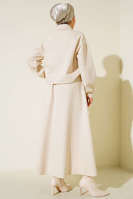 Püskül Detaylı Düğmeli Etekli İkili Takım Taş - İKİLİ TAKIM