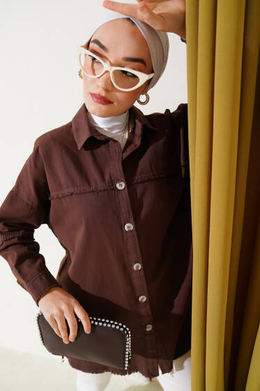 Püskül Detaylı Gömlek Kahve - Gömlek