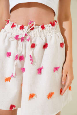 Püskül Detaylı Keten Şort Kırmızı - Kadın Giyim Modelleri