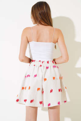 Püskül Detaylı Keten Şort Kırmızı - Kadın Giyim Modelleri