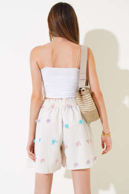 Püskül Detaylı Keten Şort Lila - Kadın Giyim Modelleri