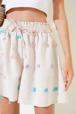 Püskül Detaylı Keten Şort Lila - Kadın Giyim Modelleri