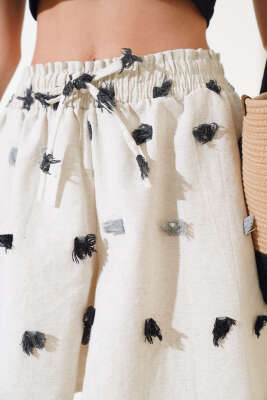 Püskül Detaylı Keten Şort Siyah - Kadın Giyim Modelleri