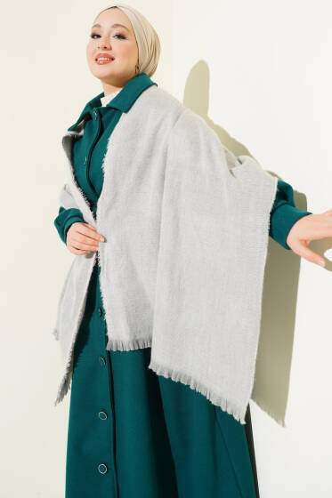 Püskül Detaylı Omuz Şalı Gri - Omuz Şalı