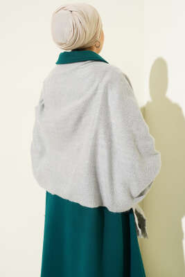 Püskül Detaylı Omuz Şalı Gri - Omuz Şalı