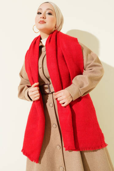 Püskül Detaylı Omuz Şalı Kırmızı - Omuz Şalı
