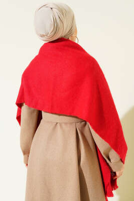 Püskül Detaylı Omuz Şalı Kırmızı - Omuz Şalı