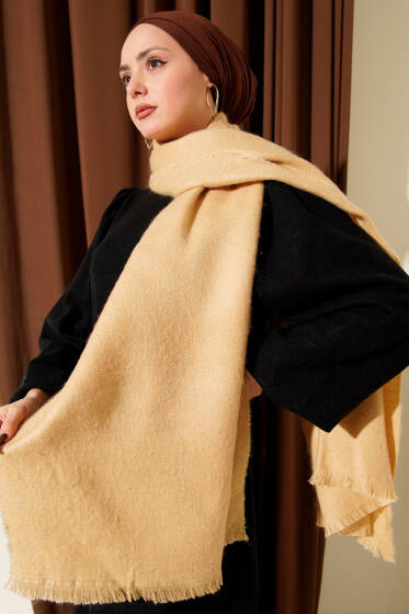 Püskül Detaylı Omuz Şalı Latte - Omuz Şalı