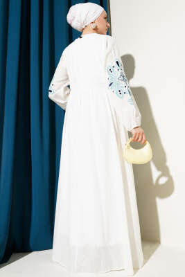 Püskül Yakalı Nakışlı Elbise Mint - Tesettür Elbise