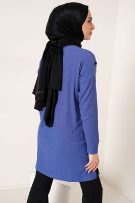 Püskül Zincir Süslemeli İndigo - Tunik