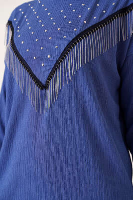 Püskül Zincir Süslemeli İndigo - Tunik