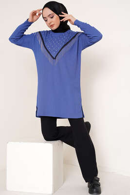 Püskül Zincir Süslemeli İndigo 