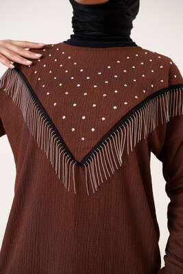 Püskül Zincir Süslemeli Kahve - Tunik