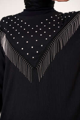 Püskül Zincir Süslemeli Siyah - Tunik