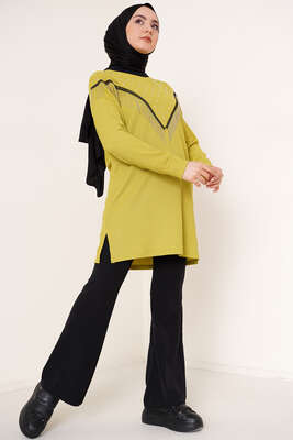 Püskül Zincir Süslemeli Yağ Yeşili - Tunik