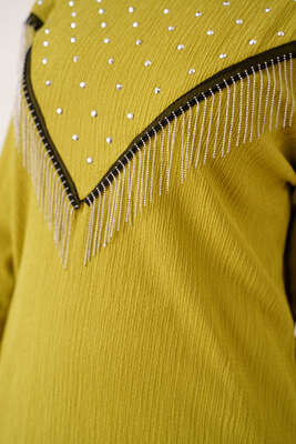 Püskül Zincir Süslemeli Yağ Yeşili - Tunik