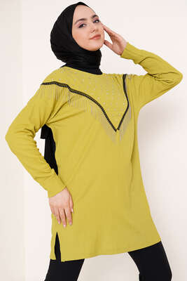 Püskül Zincir Süslemeli Yağ Yeşili - NEVA MODA