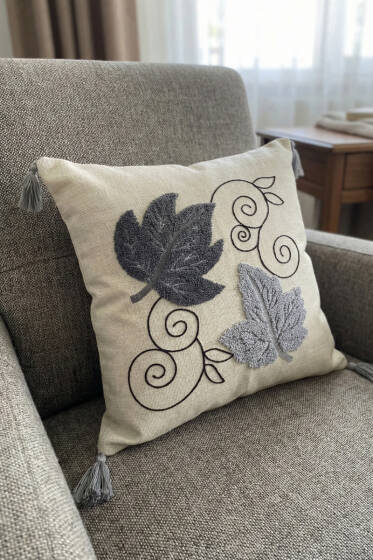 Püsküllü Bohem Tarz Punch İşlemeli Yastık Kılıfı Asorti 2 - Yastık Kılıfı