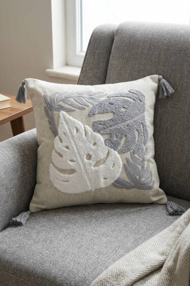 Püsküllü Bohem Tarz Punch İşlemeli Yastık Kılıfı Asorti 3 - Yastık Kılıfı