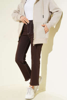 Püsküllü Dar Paça Kot Pantolon Kahve - HEPYEK