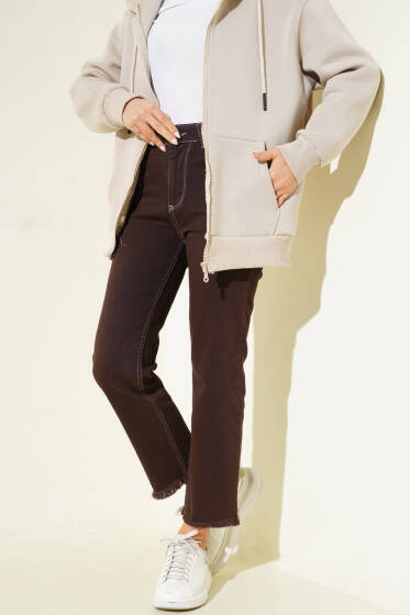 Püsküllü Dar Paça Kot Pantolon Kahve - Pantolon