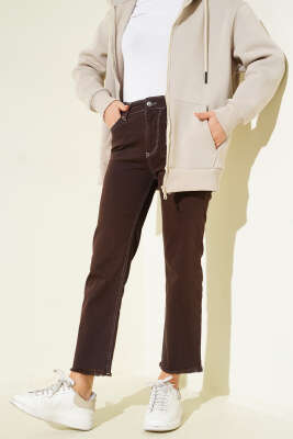 Püsküllü Dar Paça Kot Pantolon Kahve - Pantolon