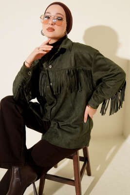 Püsküllü Düğmeli Süet Ceket Haki - FİXAY