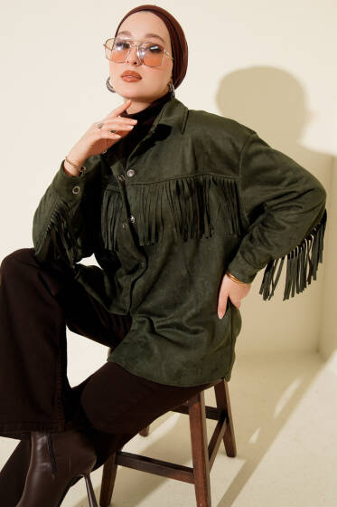 Püsküllü Düğmeli Süet Ceket Haki - Ceket