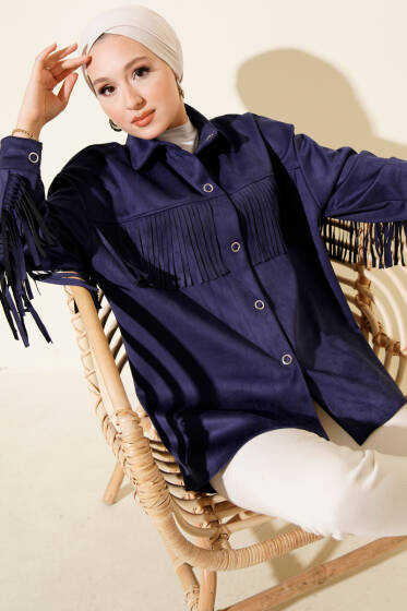 Püsküllü Düğmeli Süet Ceket Lacivert - Ceket