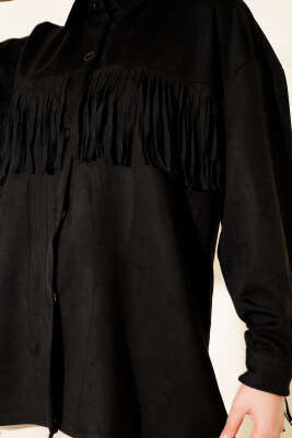 Püsküllü Düğmeli Süet Ceket Siyah - Ceket