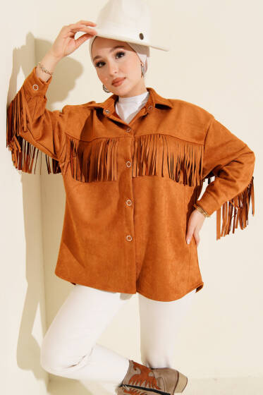 Püsküllü Düğmeli Süet Ceket Taba - Ceket