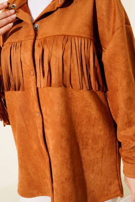 Püsküllü Düğmeli Süet Ceket Taba - Ceket