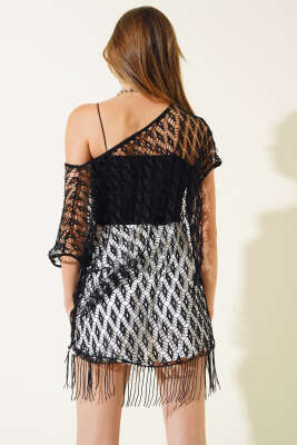 Püsküllü File Pareo Siyah - Kadın Giyim Modelleri