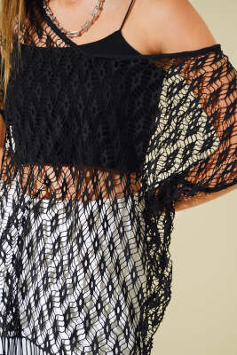 Püsküllü File Pareo Siyah - Kadın Giyim Modelleri