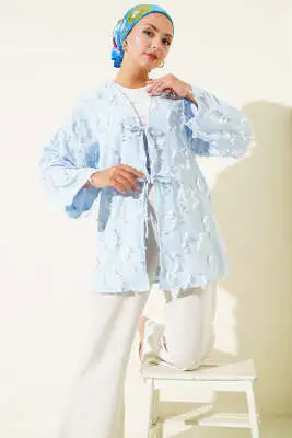 Püsküllü İp Bağcıklı Kimono Bebe Mavi 