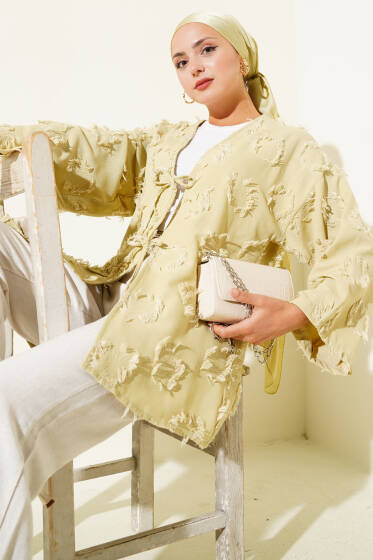 Püsküllü İp Bağcıklı Kimono Kum Bej - Dış Giyim&Mont