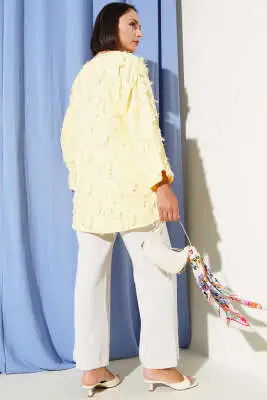 Püsküllü İp Bağcıklı Kimono Sarı - Dış Giyim&Mont