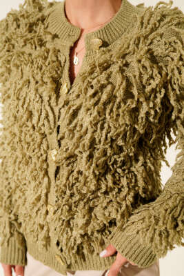 Püsküllü Kalp Düğmeli Hırka Çağla Yeşili - Kadın Giyim Modelleri