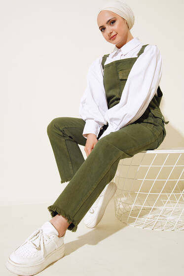 Püsküllü Kargo Cep Slopet Haki - Tesettür Tulum & Salopet