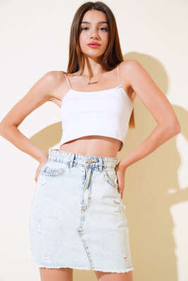 Püsküllü Kot Etek Kar Açık - Kadın Giyim Modelleri