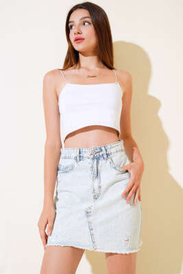 Püsküllü Kot Etek Kar Açık - LUSTRİN