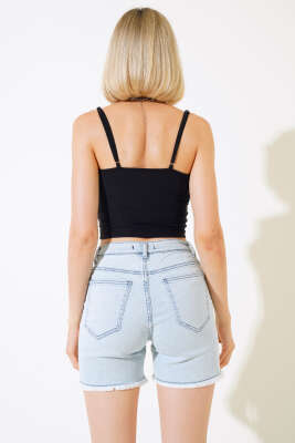 Püsküllü Kot Şort Buz Mavisi - Kadın Giyim Modelleri