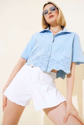 Püsküllü Kot Şort Etek Beyaz - Kadın Giyim Modelleri