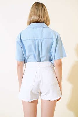 Püsküllü Kot Şort Etek Beyaz - Kadın Giyim Modelleri