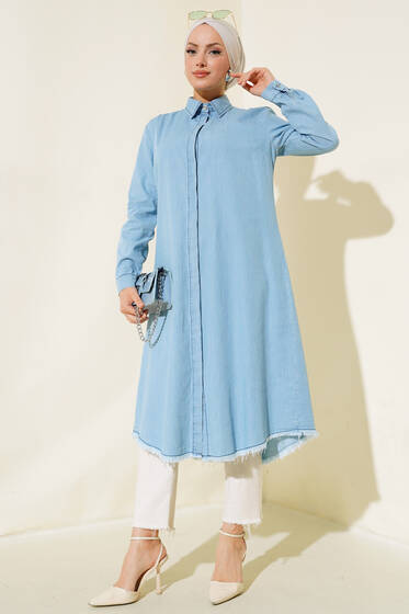 Püsküllü Kot Tunik Kot Buz Mavisi - 500-700 TL Ürünler