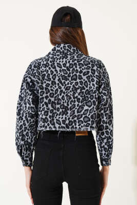 Püsküllü Leopar Desen Crop Ceket Bondi Mavisi - Kadın Giyim Modelleri