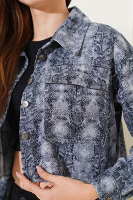 Püsküllü Leopar Desen Crop Ceket Duman Gri - Kadın Giyim Modelleri