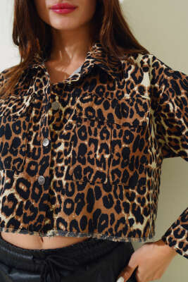 Püsküllü Leopar Desen Crop Ceket Leopar - Kadın Giyim Modelleri