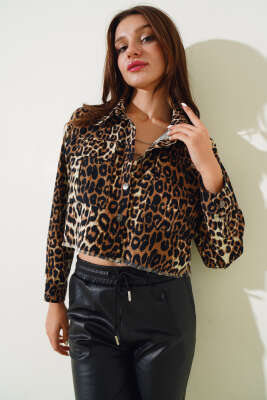 Püsküllü Leopar Desen Crop Ceket Leopar - Yeni Giyim