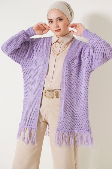  Püsküllü Lila Hırka - Hırka